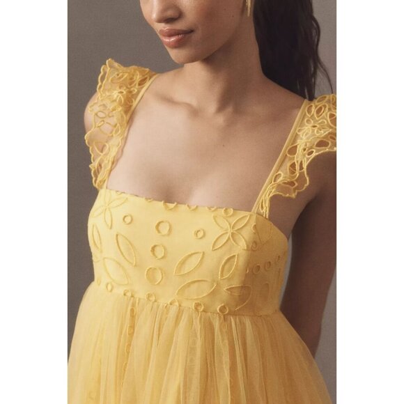Let Me Be Eyelet Yellow Tulle Mini Dress L - Picture 4 of 4